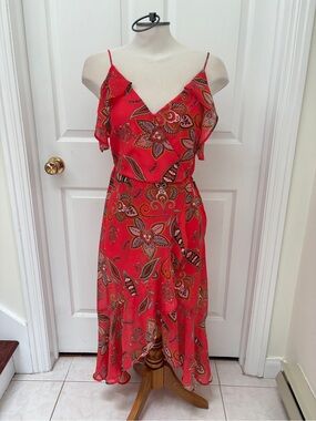 Eyeshadow Red Paisley-Print Spaghetti Strap Midi Dress ladies small